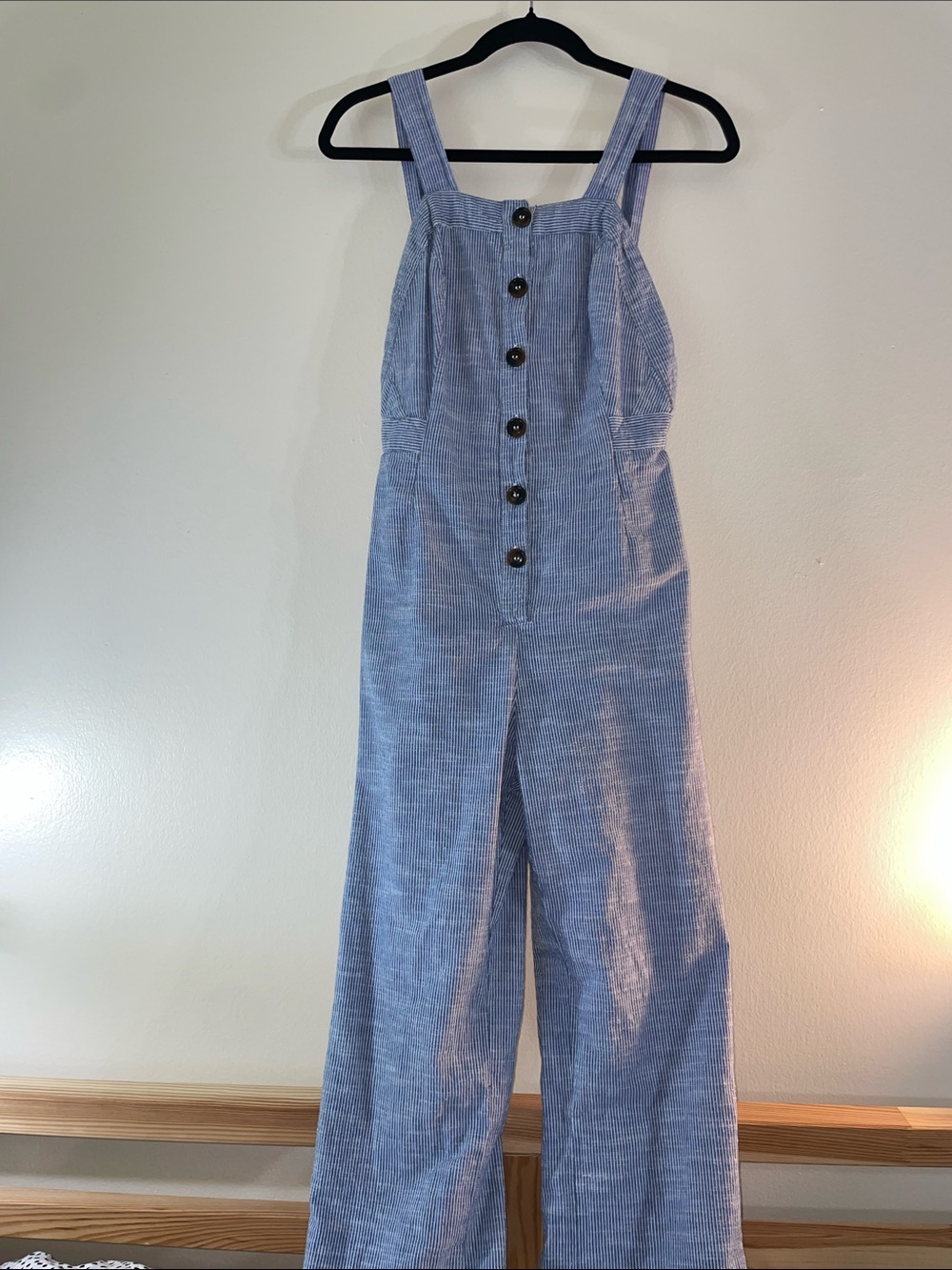 Button-Front Light Blue 100% Cotton Jumpsuit